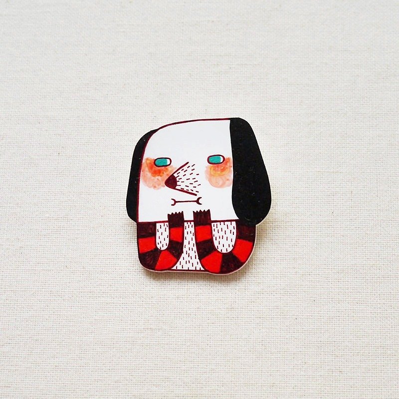 Frankie The Green Eye Dog - Handmade Shrink Plastic Brooch or Magnet - Wearable Art - Made to Order - Brooches - Plastic Brown