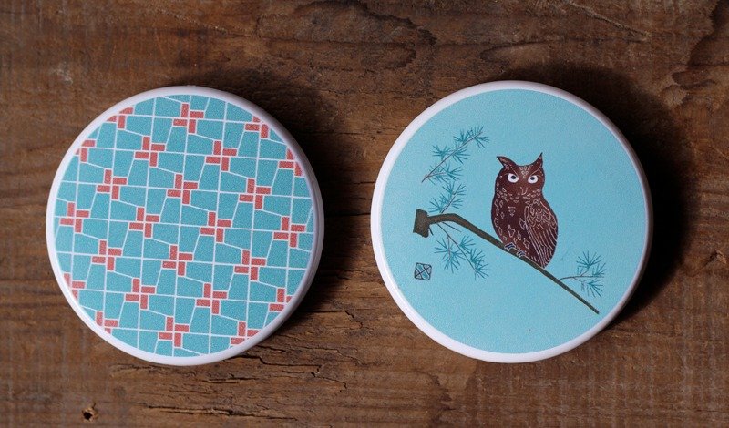 Tile pattern ◘ pocket mirror / owl - Other - Glass Blue