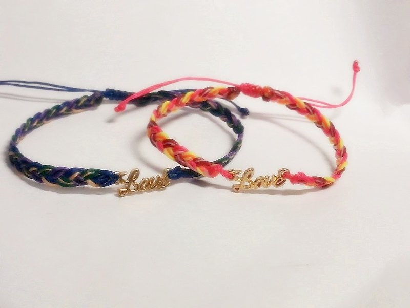 Caribbean silk handmade wax line bracelet LOVE - Bracelets - Other Materials Multicolor