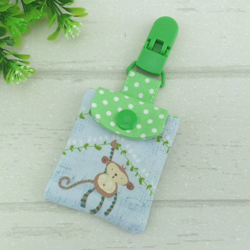 Naughty monkeys. Safe bag / blessing bag / key ring (can add 40 embroidery name) (monkey baby) - Bibs - Cotton & Hemp Blue