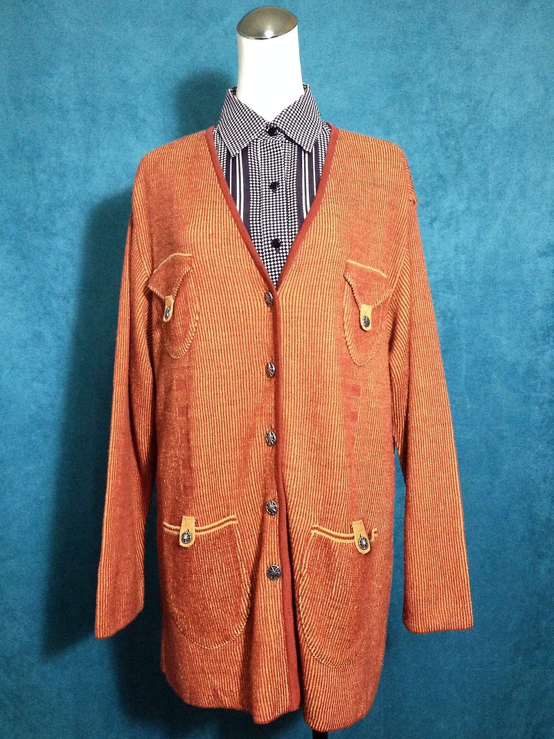 ピンポンヴィンテージ[ヴィンテージセーター/オレンジ国家風ヴィンテージポケットロングバージョンのセーターのコート] VINTAGE外国ヴィンテージ画質選択 - ジャケット - その他の素材 オレンジ