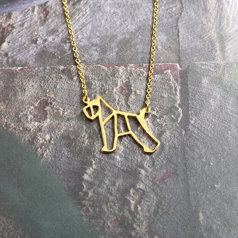 シュナウザー犬のネックレス、折り紙ジュエリー、彼女へのギフト、金メッキ真鍮 - ネックレス - 銅・真鍮 ゴールド