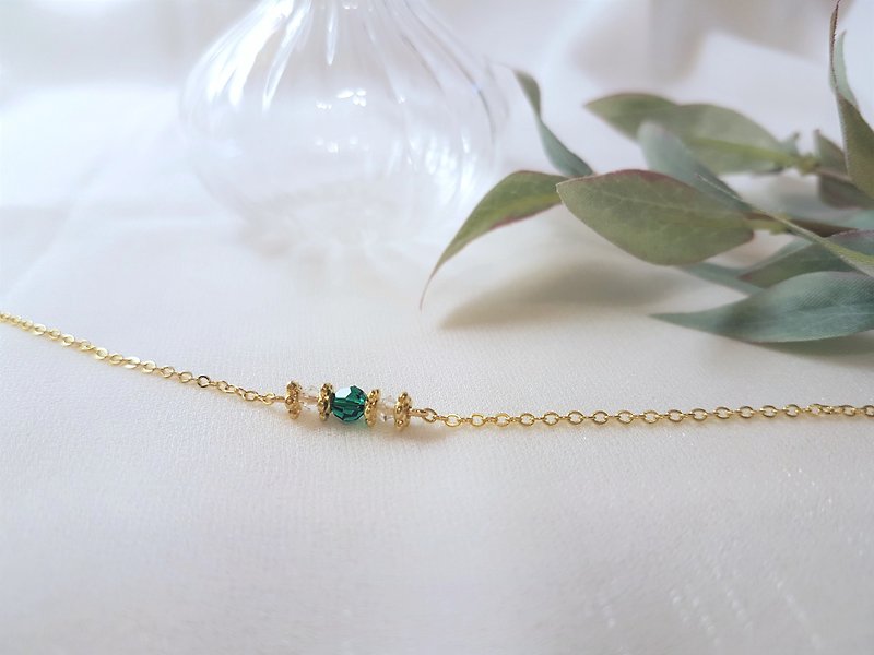 Baroque‧Classic Emerald Sugar Crystal Thin Bracelet - Bracelets - Crystal Green