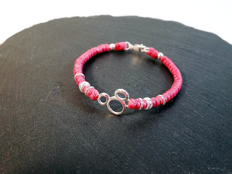 Wax Line Silk Bracelet , Mickey Silver925 (17 colors) - Bracelets - Wax Pink