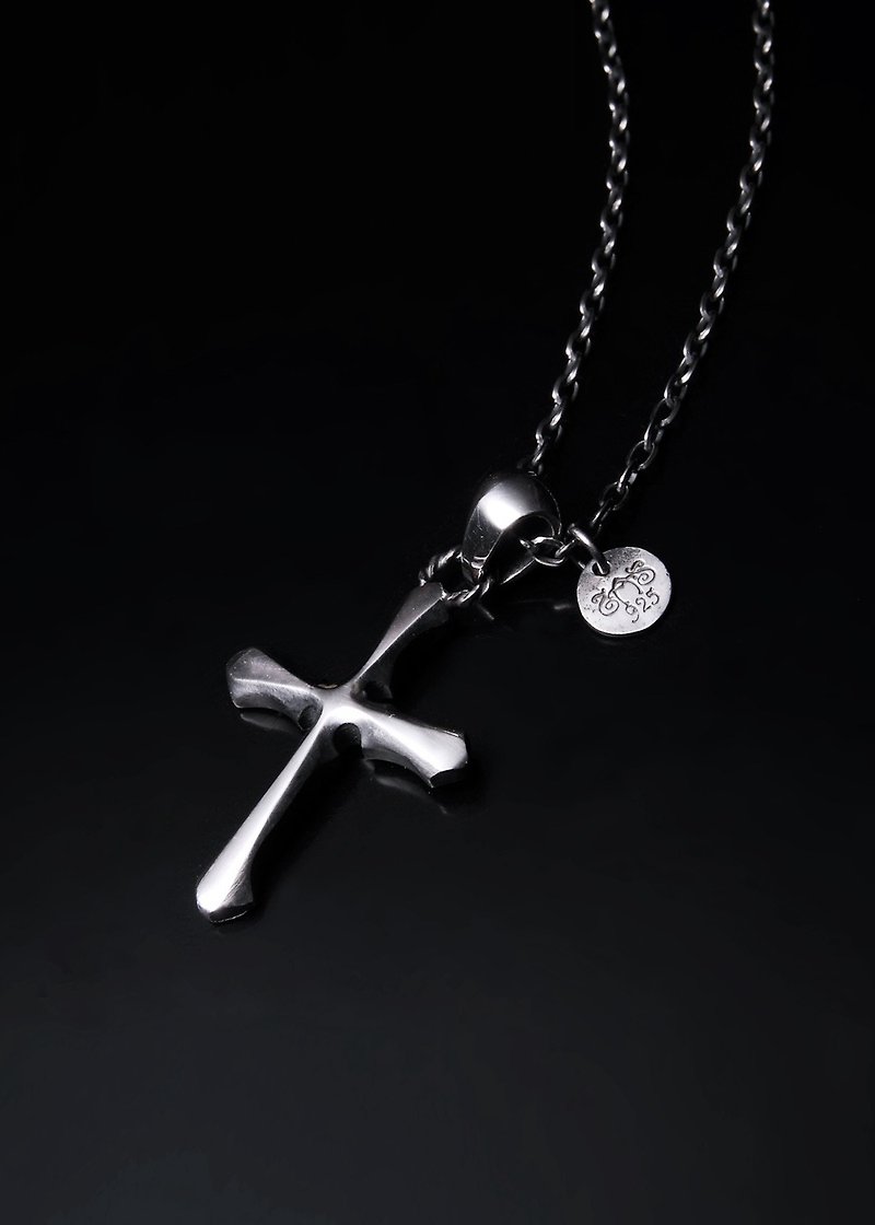 cross pendant | 十字架雙面項鍊墜 - 項鍊 - 純銀 銀色