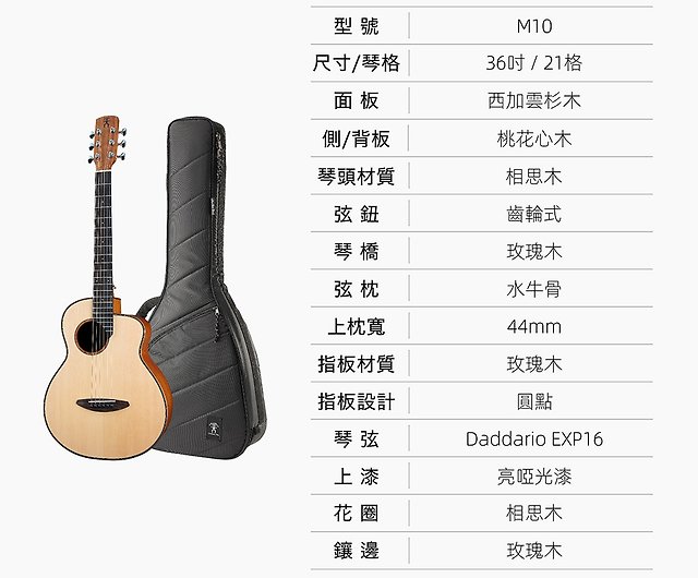 M10 - 36inch Travel Guitar - Sitka Spruce / Mahogany - Shop