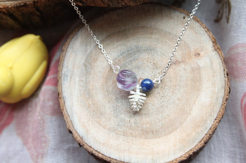 Small purple metachromatic pineal fight natural Stone Ying-based twisted Silver plated fight lapis necklace - Necklaces - Gemstone Purple