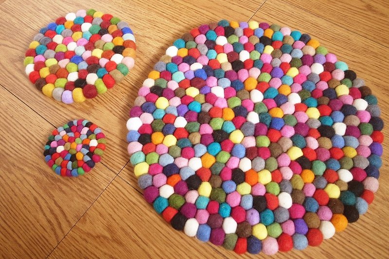 Handmade Felt Mat, Felt Carpet, Felt Balls, Felt Rug, Seat rug, Chair mat - Rugs & Floor Mats - Wool Multicolor
