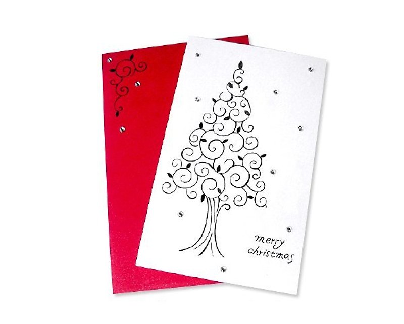 クラフトカード：クリスマス（手描きクリスマスツリー、雪の掘削） - カード・はがき - 紙 