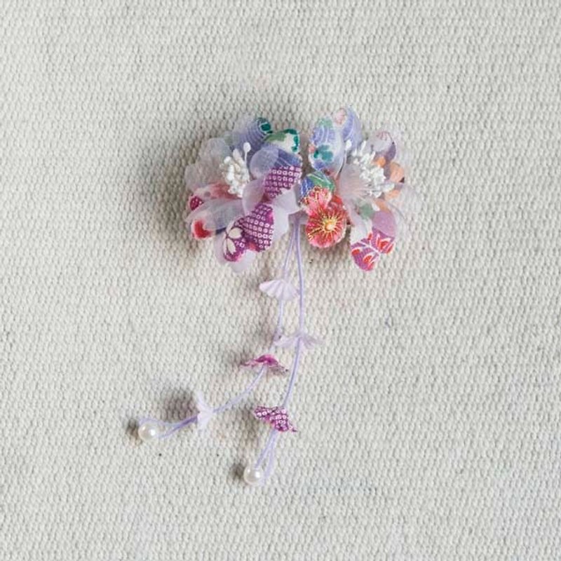Cherry Blossom, Double Flower Celebration, Small Side Clip, Hair Clip, Styling Hair Accessories-Purple - Hair Accessories - Cotton & Hemp Purple