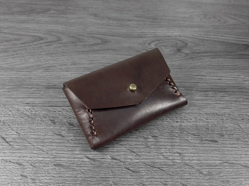 MICO 手縫皮革信封小皮夾(焦茶) - 長短皮夾/錢包 - 真皮 咖啡色