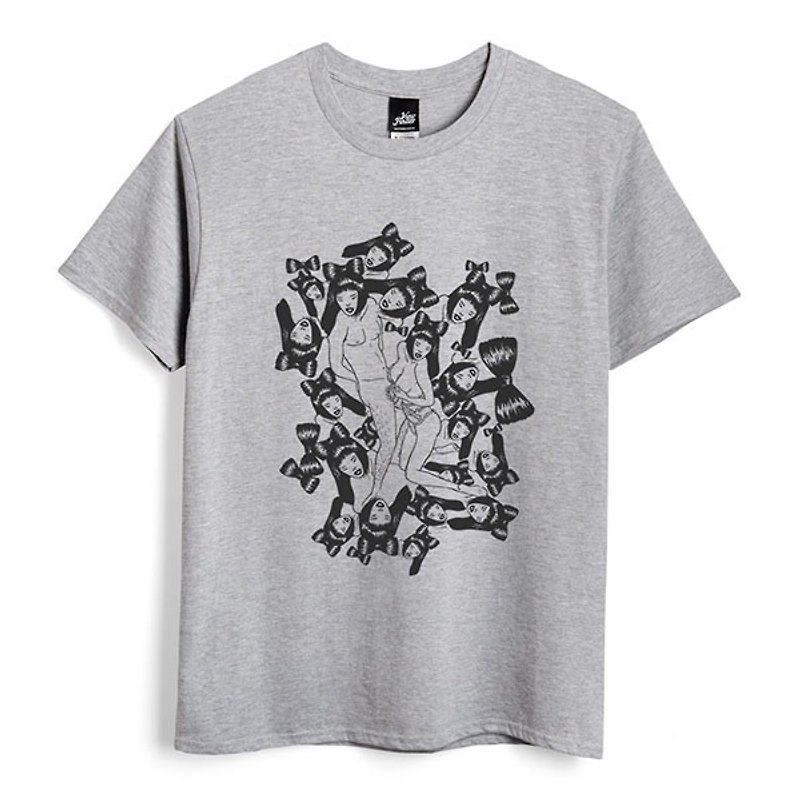 PaイDANGER ri - dark gray Linen- Neutral T-Shirt - เสื้อยืดผู้ชาย - ผ้าฝ้าย/ผ้าลินิน สีเทา