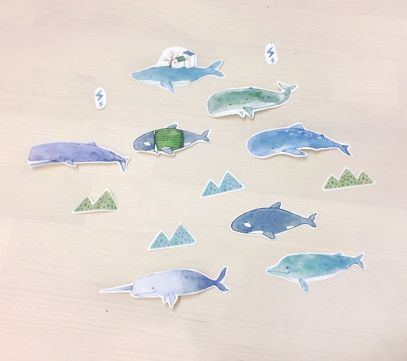 การออกแบบปลาวาฬ - สติกเกอร์ - สติกเกอร์ - กระดาษ สีน้ำเงิน