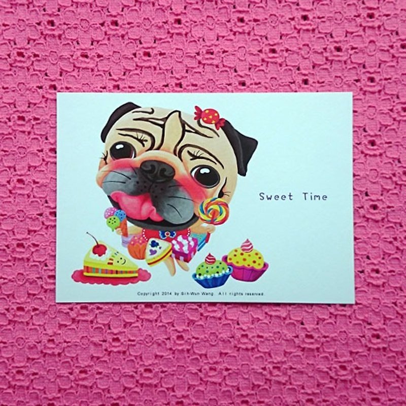 パグ ポストカード - Sweet Time - カード・はがき - 紙 ホワイト