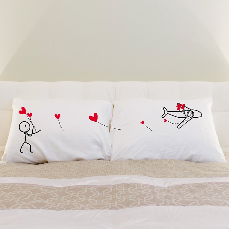 Aeroplane Boy Meets Girl couple pillowcases by Human Touch - Pillows & Cushions - Cotton & Hemp White