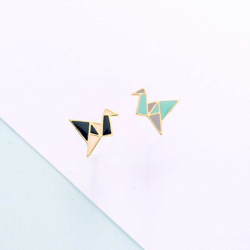 Geometric Paper Crane Handmade Earrings Birthday Gift Graduation Gift - ต่างหู - โลหะ 