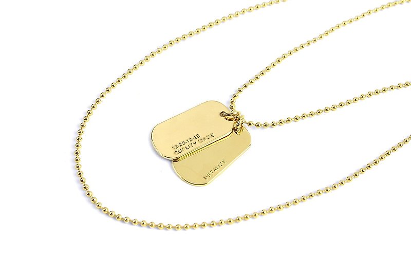 Double Logo Dog Tag Necklace double LOGO military license necklace (Gold) - Necklaces - Other Metals 
