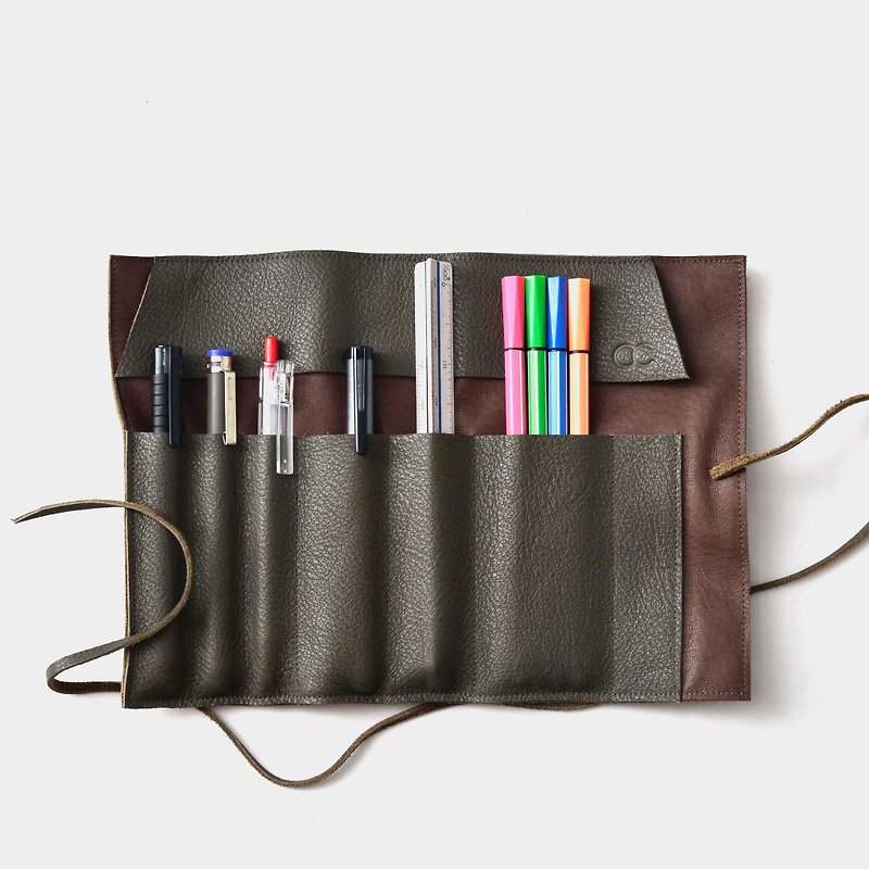 【Wo Shami Sushi】 Leather Pens Leather Leather Pencil Box Tool Bag Pen Tape Scrolls Graduation Gift Passenger Letter Word When Gift Daddy Day Father's Day - กล่องดินสอ/ถุงดินสอ - หนังแท้ สีเขียว