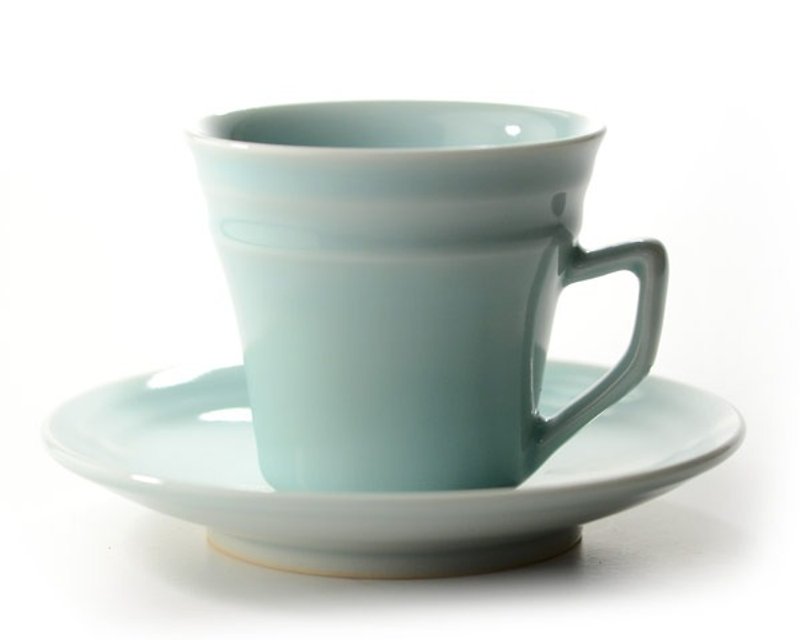 Kurekure blue white porcelain cup & board (寬) - แก้วมัค/แก้วกาแฟ - เครื่องลายคราม สีเขียว