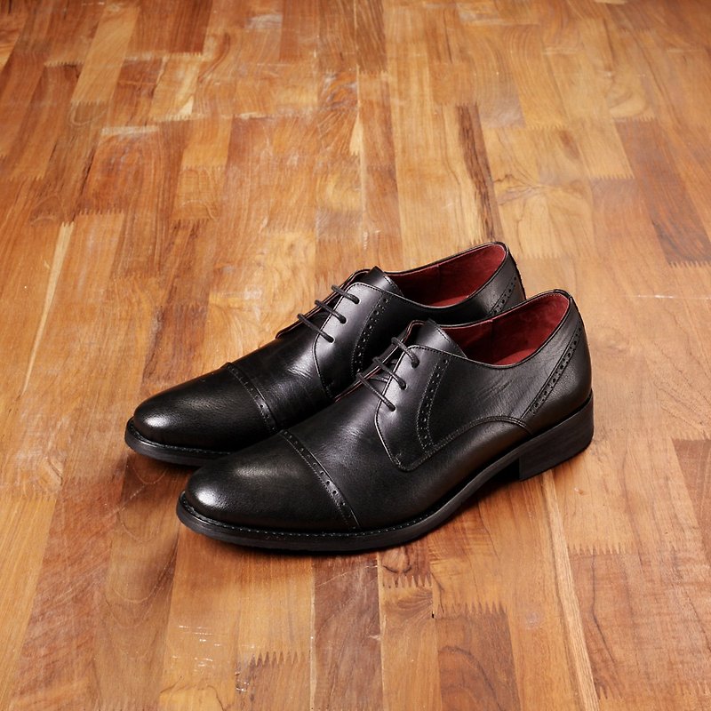 Vanger elegant and beautiful ‧ Jane is still elegant yupi carved Derby shoes Va177 classic black Taiwan - Men's Oxford Shoes - Genuine Leather Black