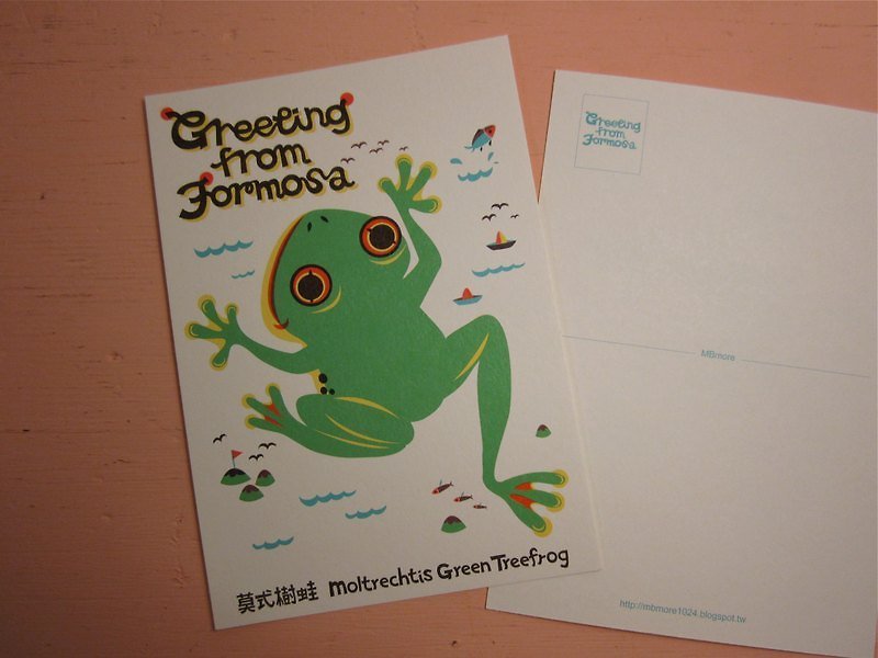 Printmaking Postcard：Greeting from Formosa-Moltrechtis Green Treefrog - Cards & Postcards - Paper Green