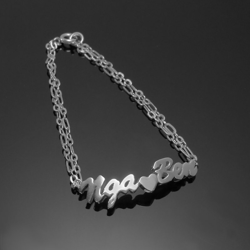 Name series / wild English name + small pattern bracelet (double chain) / 925 Silver/ customized - Bracelets - Other Metals Silver