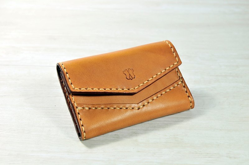 MICO hand-stitched leather card box (light tea) - แฟ้ม - หนังแท้ สีส้ม