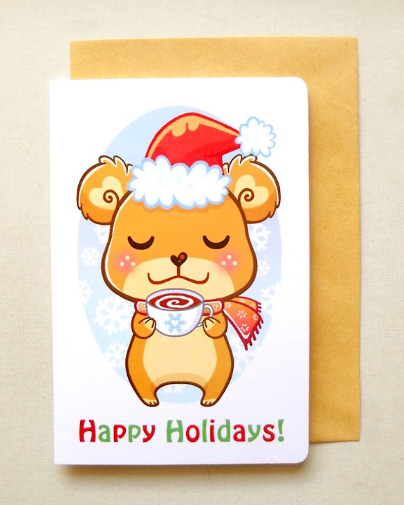 Happy Holidays Card: Cute Christmas Card, Bear Christmas Card, Holiday Card - Cards & Postcards - Paper Multicolor