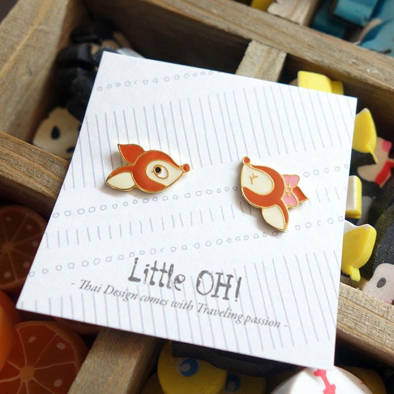 Bambi couple hand made earrings - ต่างหู - วัตถุเคลือบ สีทอง