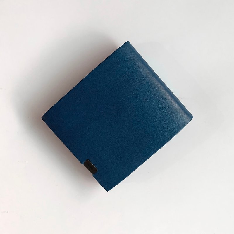 Japanese handmade Shosa short clip 2.0-simple basic / navy blue - กระเป๋าสตางค์ - หนังแท้ สีน้ำเงิน