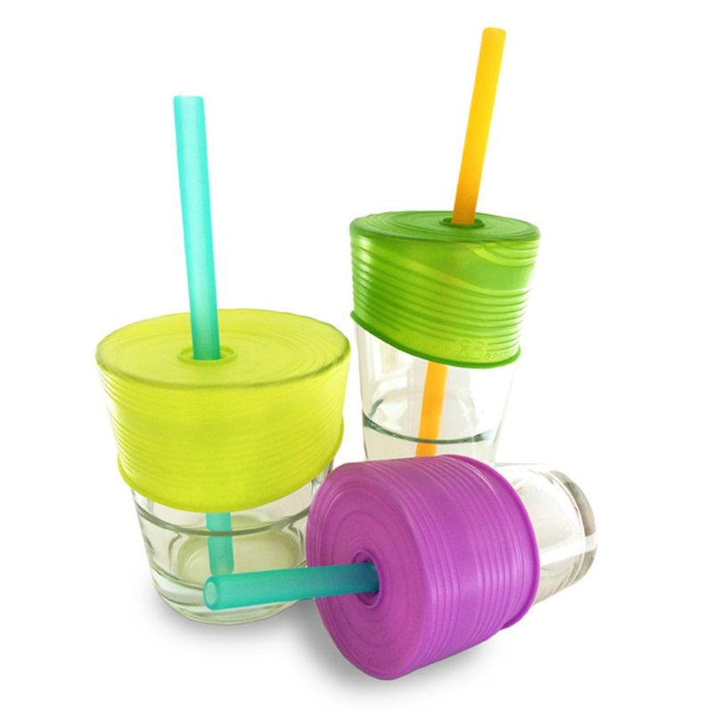 [United States GoSili/Silikids Platinum Silicone] Super stretch cup set of 3 into the group (green purple) - Children's Tablewear - Silicone Green