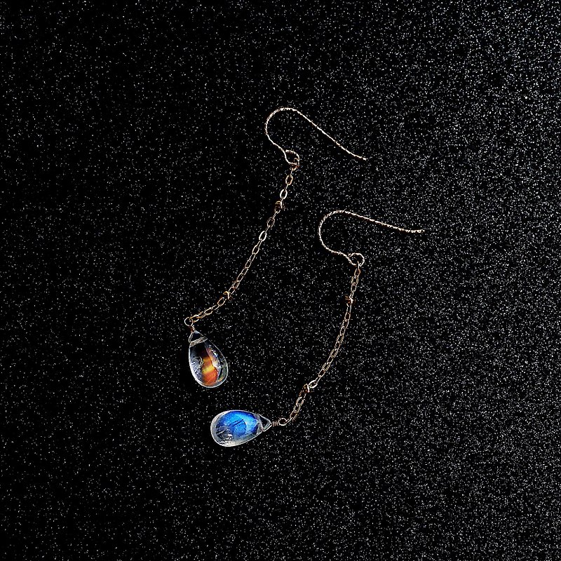 Elegant micro-shaking large face blue halo top drop moonstone 14K GF earrings temperament elegant wild - ต่างหู - เครื่องเพชรพลอย ขาว