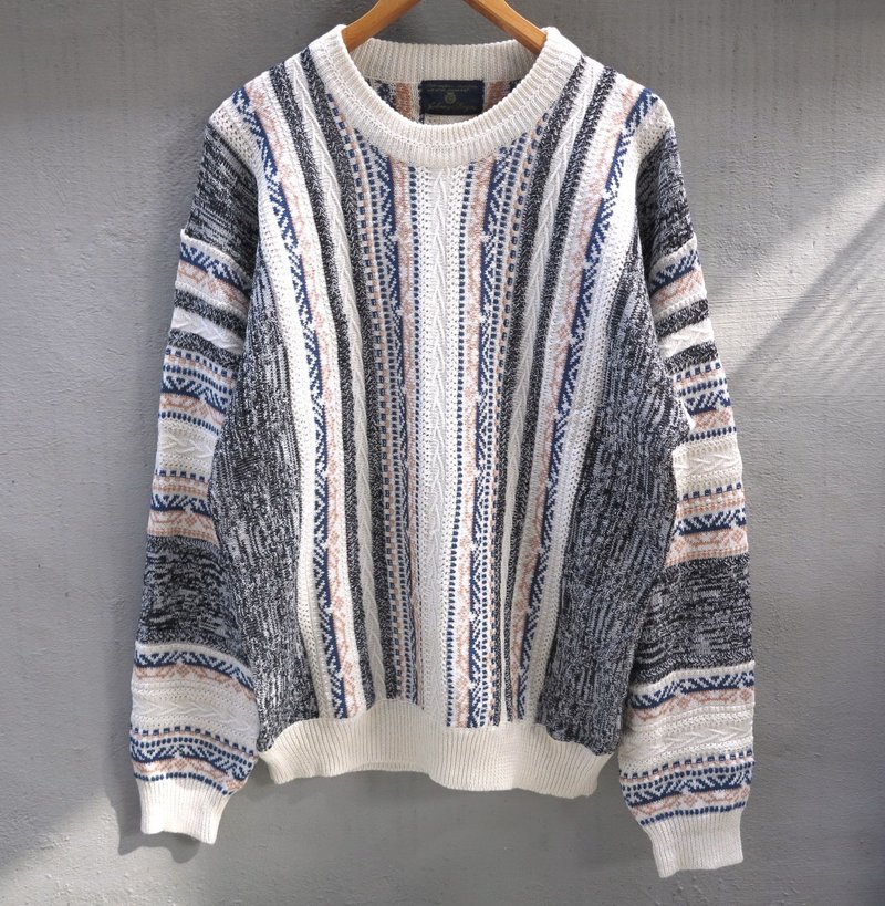 FOAK古著 嬉皮民族編織毛衣 - Men's Sweaters - Other Materials White