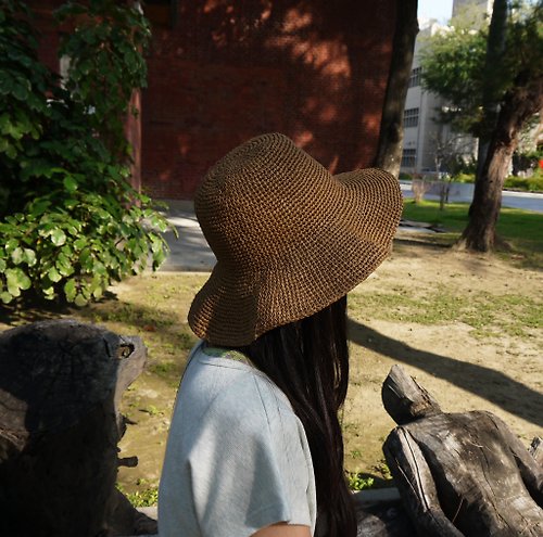 minibobi 手工編織帽–夏日編織帽/草帽/咖啡色