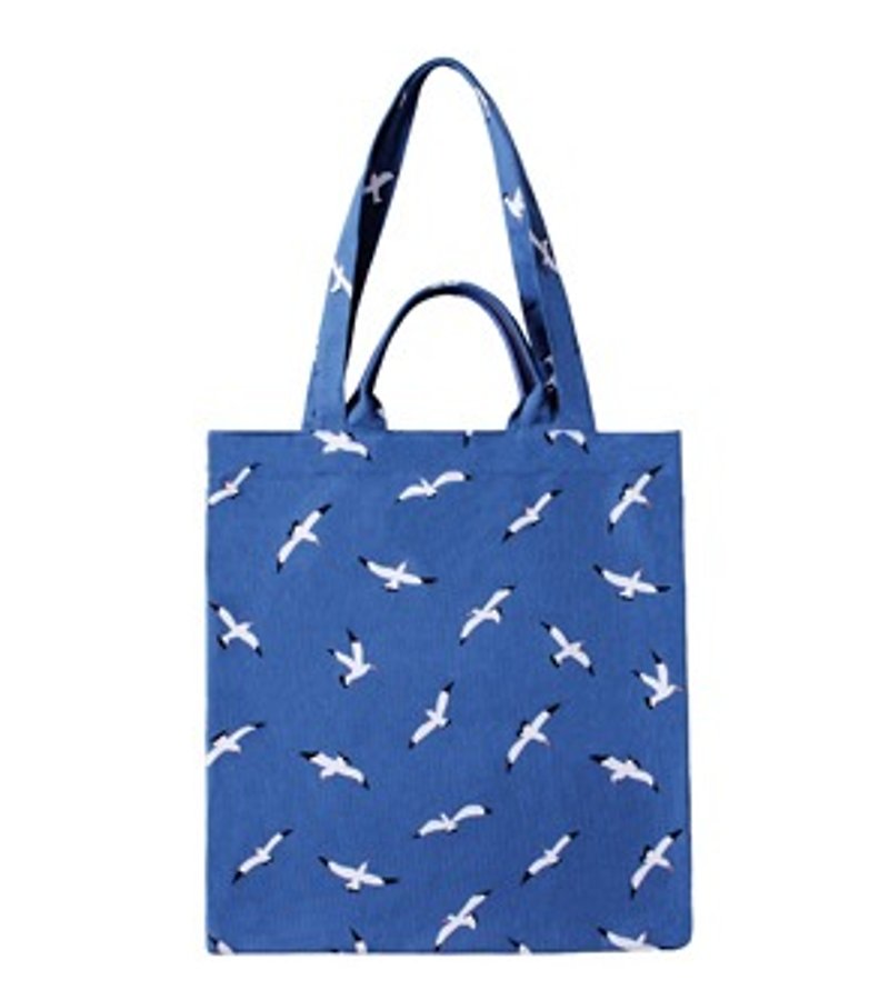 YIZISTORE shopping bag printed canvas leather portable shoulder bag - blue seagull - กระเป๋าถือ - กระดาษ 