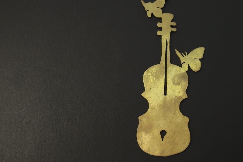 Loft Violin handmade brass necklace -ART64 - สร้อยคอ - โลหะ สีทอง