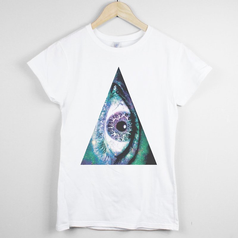 Triangle Eye-Galaxy女生短袖T恤-白色 三角眼 太空 宇宙 三角形 - 女 T 恤 - 棉．麻 白色
