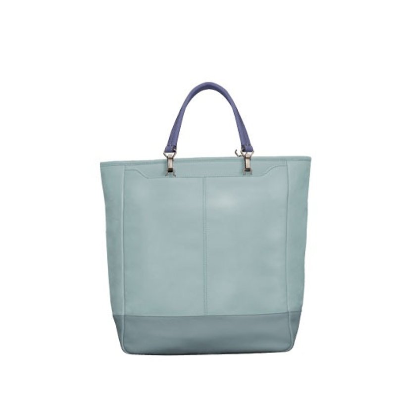 WHISKY Custom Handle Leather Tote Bag - Cloud Blue - กระเป๋าถือ - หนังแท้ สีน้ำเงิน