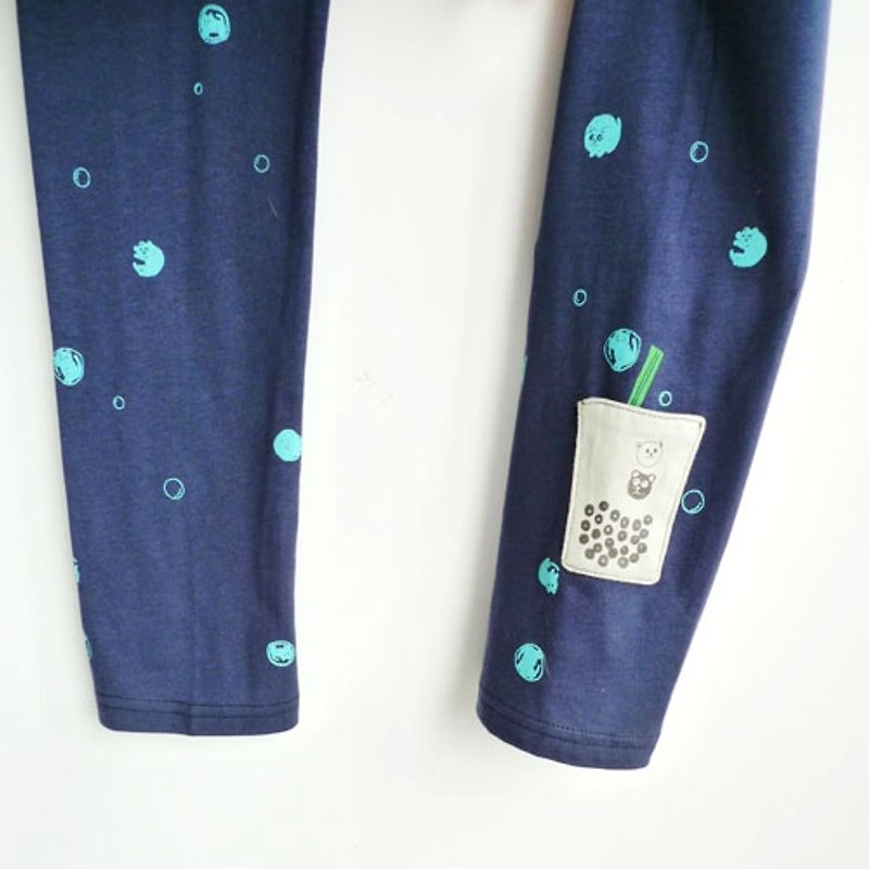 Cat's pearl milk tea trousers - กางเกงเลกกิ้ง - ผ้าฝ้าย/ผ้าลินิน สีน้ำเงิน