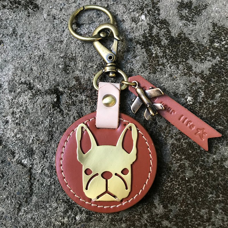 Oops Fadou genuine leather medal key ring-Valentine's Day gift for Tanabata- - Keychains - Genuine Leather Red