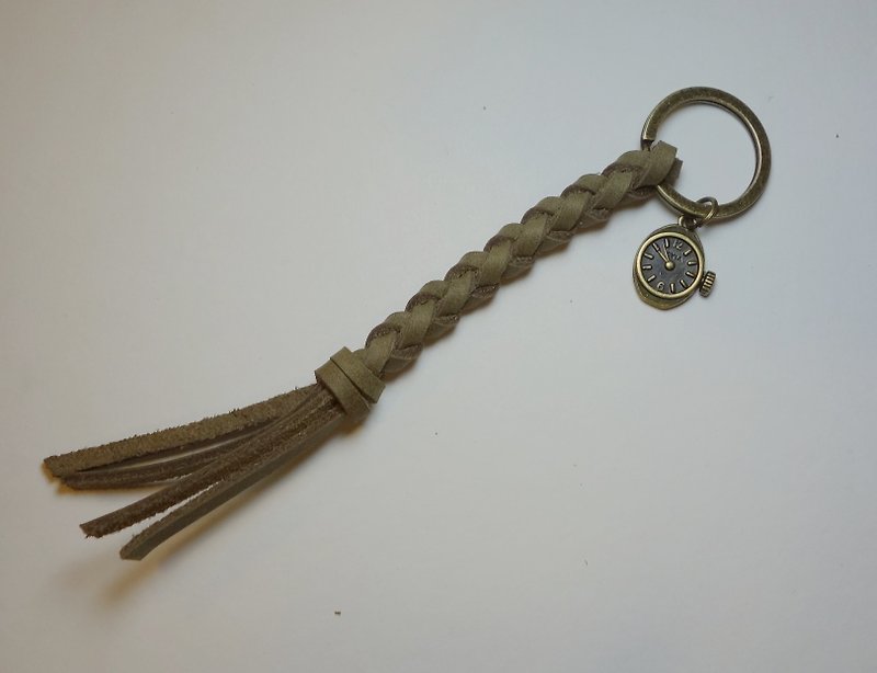 ~ M + Bear ~ leather key ring key ring leather woven braid (Sencha) - Keychains - Genuine Leather Green