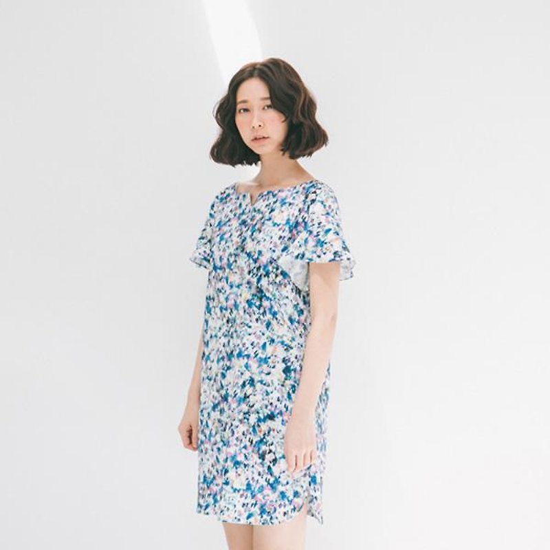 [Love] Summer Love Song Xu Xu child colorful ink spray sleeve dress - One Piece Dresses - Other Materials Multicolor