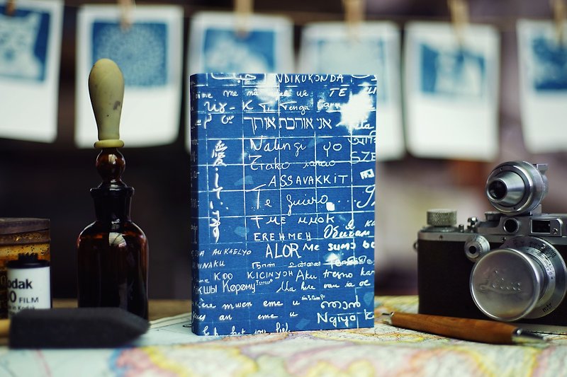 手工藍曬筆記本 - 巴黎愛之牆 - 筆記本/手帳 - 紙 藍色