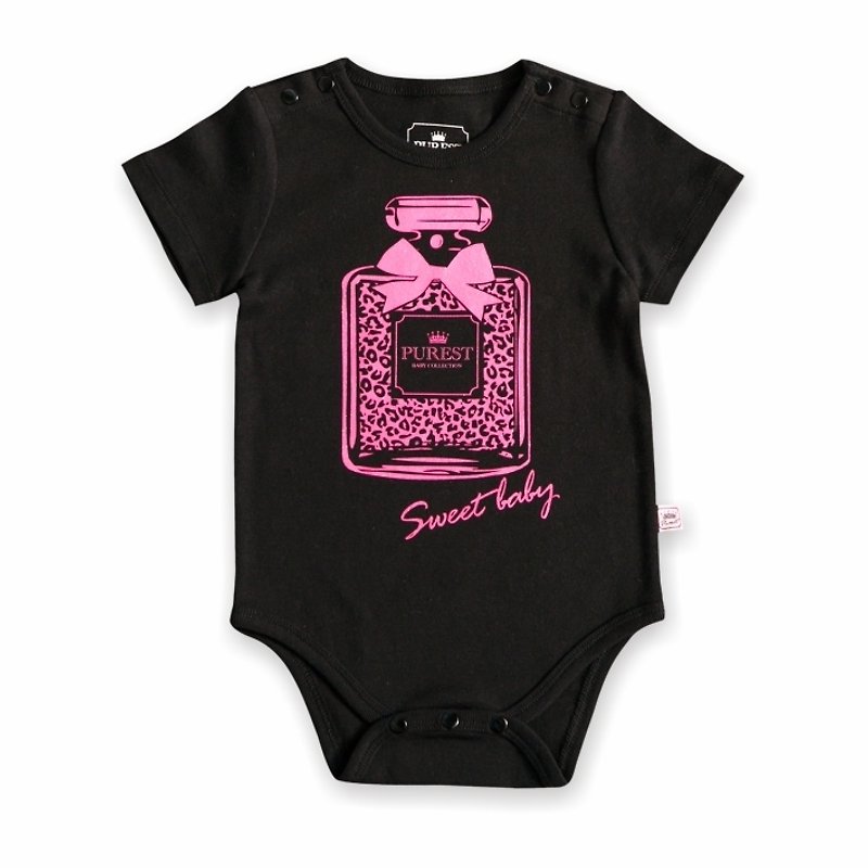 PUREST Leopard Print Perfume Baby Short Sleeve Bottoms / Jumpsuit [100% Made in Taiwan] Black - Onesies - Cotton & Hemp Black