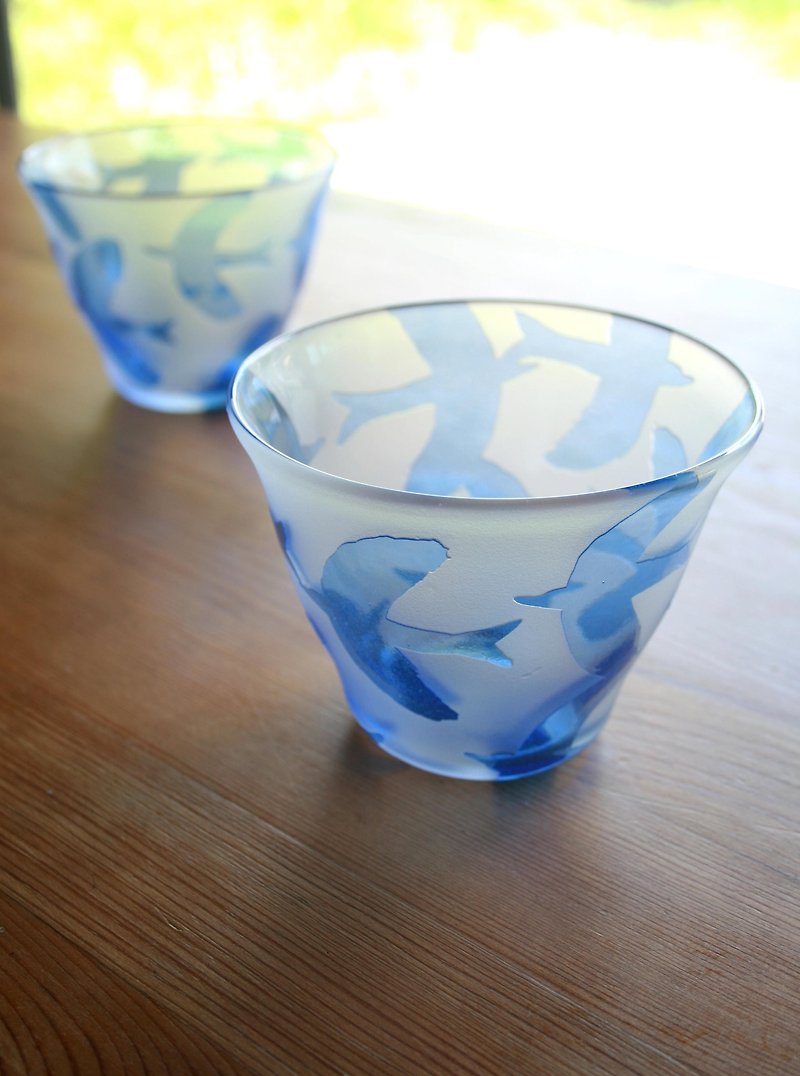鳥模様のロックグラス（青） - 急須・ティーカップ - ガラス ブルー