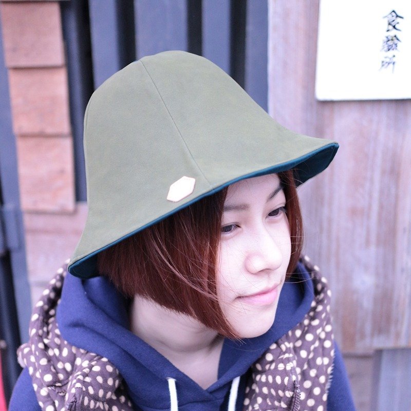 JOJA │ dark green x goods green leather texture double-sided flower cap custom - Hats & Caps - Other Materials Green