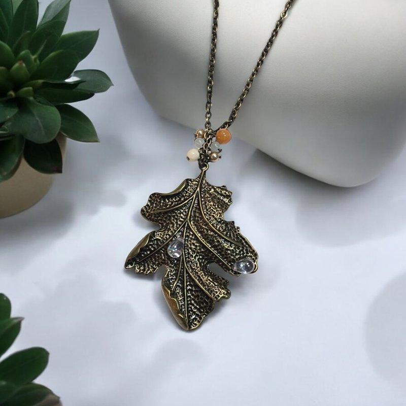 葉片造型長項鍊 - 項鍊 - 其他金屬 卡其色