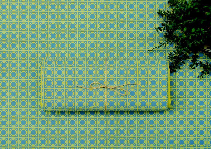 印花樂布料-舊花磚1號，卡通藍色 - その他 - その他の素材 グリーン