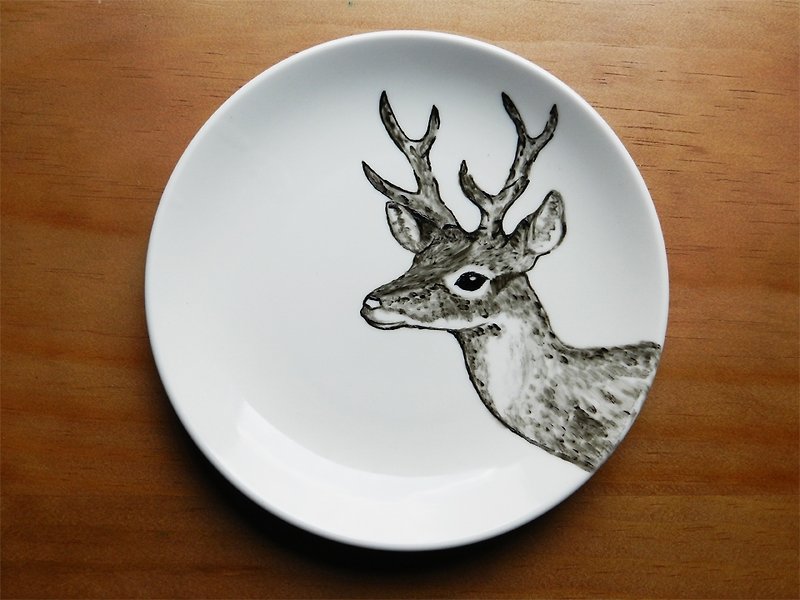 森林小夥伴系列 Dear Deer鹿瓷盤 點心盤 - 盤子/餐盤/盤架 - 其他材質 黑色