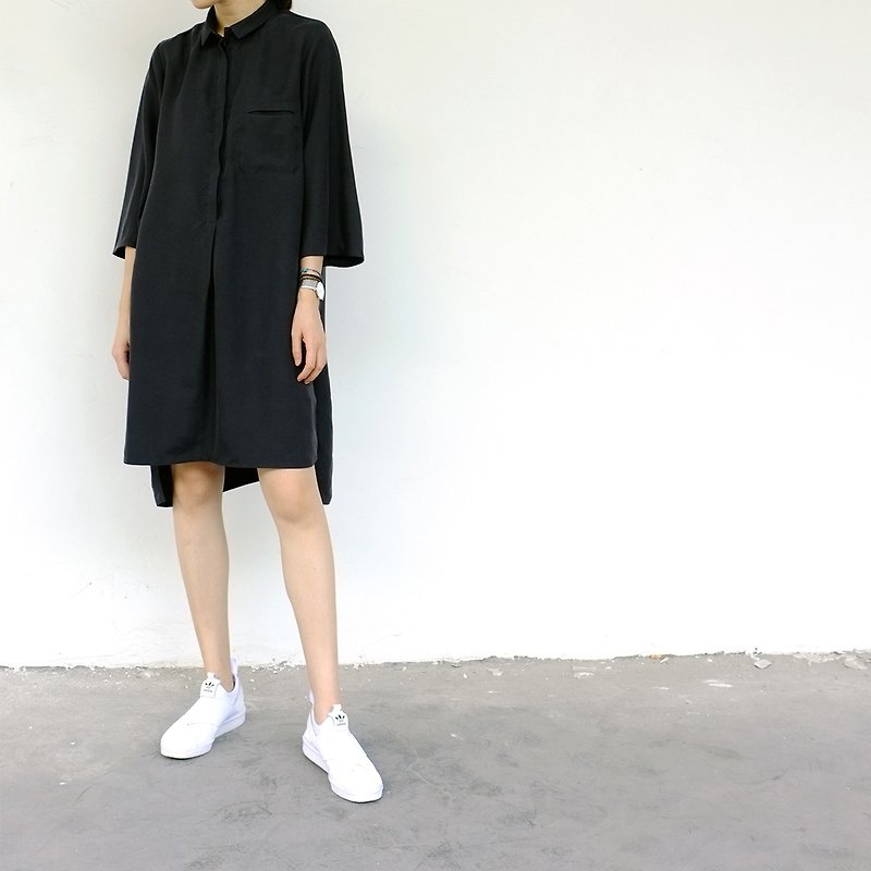 Gao fruit / GAOGUO original designer brand women Hitz sand silk shirt dress coat - One Piece Dresses - Silk Black